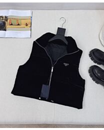 Prada Women's Velvet Short Down Vest Jacket Black
