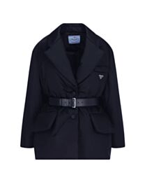 Prada Women's belted logo-detailed puffer jacket Black