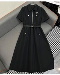 Prada Women's Lapel Half Zip Dress Black