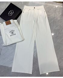 Prada Women's Washed Cotton Wide Leg Pants White