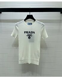 Prada Women's Embroidered Knit Top Cream