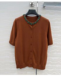 Prada Women's Short-Sleeved Scallop-Trim Knitted Cardigan