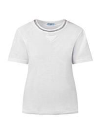 Prada Women's Triangular Logo Knitted T-Shirt White