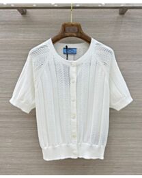 Prada Women's Short-Sleeve Open-Knit Cotton Cardigan White