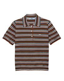 Prada Women's Knitted Striped Polo Shirt Coffee