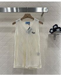 Prada Women's V-Neck Hollow Knit Vest Cream