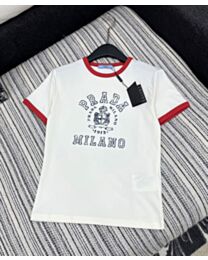 Prada Women's Printed Contrast Color T-Shirt White