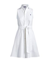 Ralph Lauren Women's Belted Oxford Sleeveless Shirtdress White