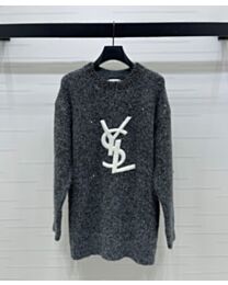 Saint Laurent Women's Letter Logo Knit Sweater Gray