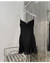 Saint Laurent Silk Crepe Pleated Dress Black