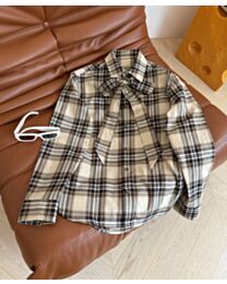 Saint Laurent Le Cassandre Cotton-Blend Checked Bow Collar Shirt Apricot