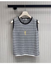 Saint Laurent Women's Embroidered Striped Knit Vest Black