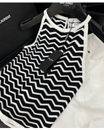 Saint Laurent Women's Striped Vest top Black