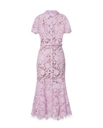 Self-Portrait Women's Lace-Trimmed Belted Shirt Dress Pink