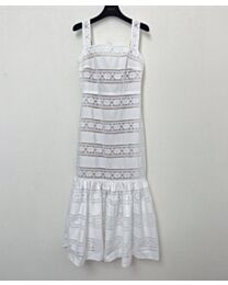 Self-Portrait Women's Lace-Embroidered Strappy Fishtail Maxi Dress White