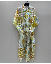 Versace Women's Underwater Barocco Printed Silk Shirt Dress Yellow