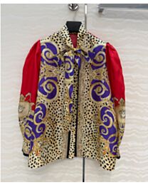 Versace Women's Cheetah Barocco Silk Lavalliere Shirt Coffee