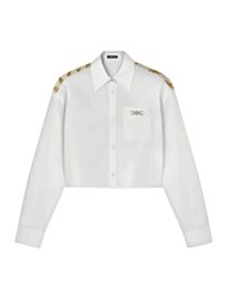 Versace Women's Chain Stripes Crop Boxy Shirt White