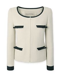 Valentino Women's Wool-Blend Tweed Jacket With Crepe Trim Cream