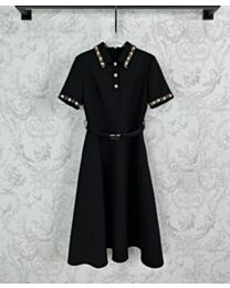 Valentino Women's Heavy Beaded Lapel Dress Black