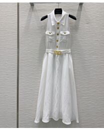 Valentino Women's Comfortable Breathable Lapel Belt Vest Long Skirt White