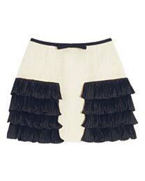 Valentino Women's Pleated Ruffle Tweed Skirt Cream