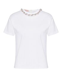 Valentino Women's Cotton T-shirt With Embroidered Collar White