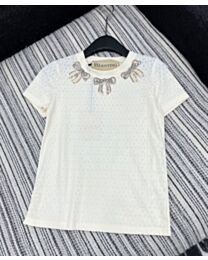 Valentino Women's Bow Embroidered T-shirt Cream