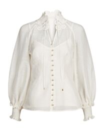 Zimmermann Women's Rebellion Lace Trim Linen Silk Shirt Cream