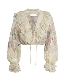 Zimmermann Women's Rebellion Lace-Up Blouse Floral Cream