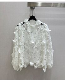 Zimmermann Women's Hypnotic Tiered Crocheted Cotton Turtleneck Top White