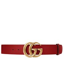 Gucci Leather belt with double G buckle Red