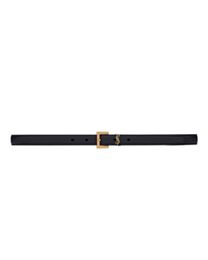 Saint Laurent Cassandre Thin Belt With Square Buckle In Grained Leather Black