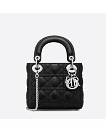 Christian Dior Lady Dior Mini Classic Tote Bag With Lambskin Black