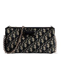 Christian Dior Oblique Bow Chain Clutch S2504 Dark Blue