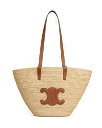 Celine Medium Supple Celine Classic Panier In Raffia And Calfskin 114342 Coffee