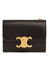 Celine Compact Wallet Triomphe In Shiny Calfskin 10I653 Black