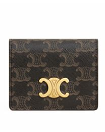 Celine Triomphe Business Card Holder In Triomphe Canvas And Lambskin 10M122 Coffee