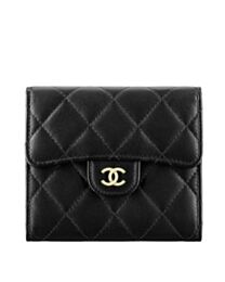 Chanel Lambskin Compact Flap Wallet Black