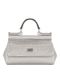 Dolce Gabbana Satin Sicily Bag With Fusible Rhinestones Silver