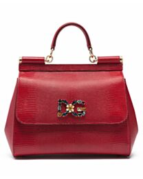 Dolce & Gabbana Sicily handbag With iguana-print and DG crystal logo patch 