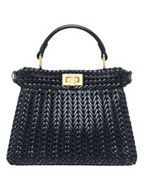 Fendi Sand Leather And Interlaced Fibre Bag 8BN335 Black