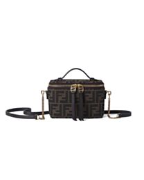 Fendi Vanity Tobacco Brown Ff Jacquard Fabric Mini-Bag 8BS108 Coffee