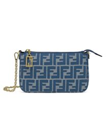 Fendi denim-effect FF Jacquard Charm Pouch With 8BS073 Blue