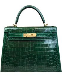 Hermes Kelly Bag 32 Crocodile leather Green