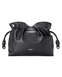 Loewe Panta Medium Flamenco Clutch In Shiny Calfskin Black