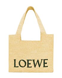 Loewe Medium Font Tote In Raffia Apricot
