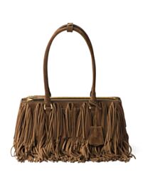 Prada Galleria Medium Suede Bag With Fringe Coffee