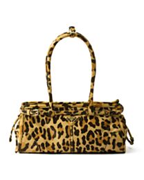 Prada Leopard Print Leather Medium Handbag 1BA426 Coffee