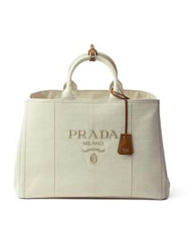 Prada Jardiniere Extra Large Linen Blend Tote Bag Cream